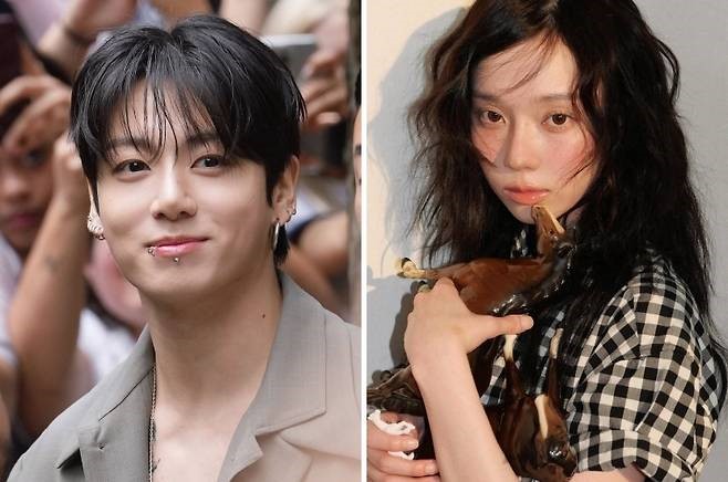 Instagram photos of BTS’s Jungkook and aespa’s Winter, used in article about dating rumors between the two idols.