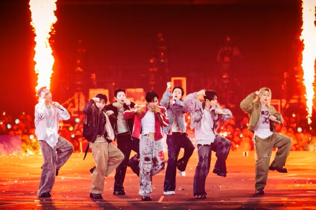 BTS members perform during a concert in Tokyo Dome on April-18.