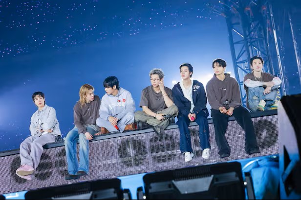 BTS members perform during their concert in Tokyo Dome.
