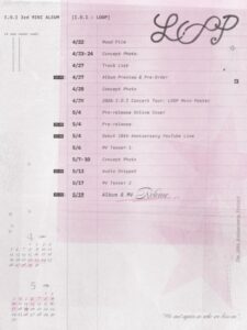 Promotional poster for I.O.I’s 3rd mini album Loop, featuring release schedule and anniversary events.