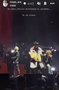 BIGBANG performs on stage during Coachella as seen in Rosé’s social media post.