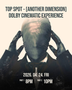 Poster for T.O.P’s ANOTHER DIMENSION Dolby cinematic listening event, featuring a faceless suited figure.