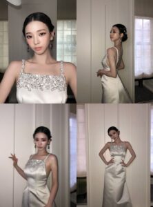 On May 5, aespa’s official social media unveiled several photos of Karina at the Met Gala. Dressed in a silk white gown adorned with crystal embellishments, she exuded elegance and sophistication. The daring backless design highlighted the sleek fit of the dress, completing her graceful look.