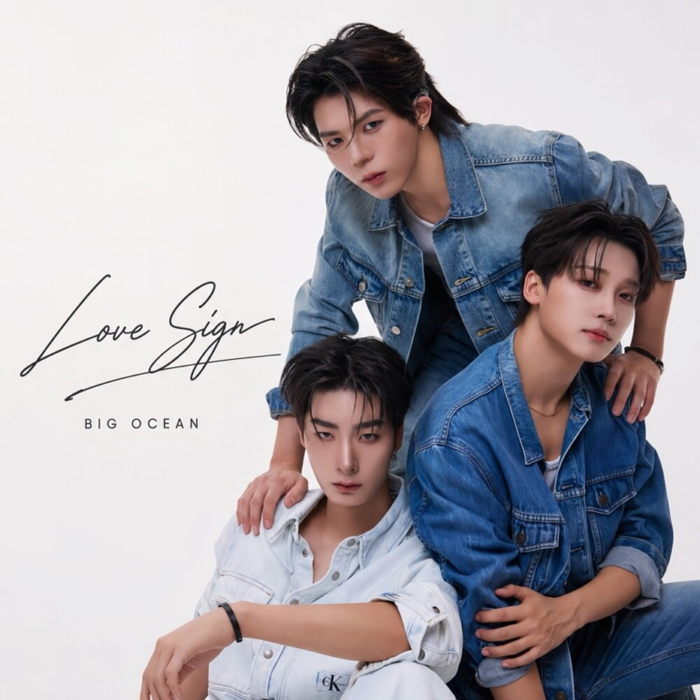 Big Ocean members Chanyeon, PJ and Jiseok promoting their new single Love Sign