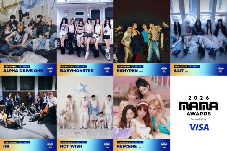 2026 MAMA Awards Chapter 1 performer collage featuring ALPHA DRIVE ONE, BABYMONSTER, ENHYPEN, ILLIT, INI, NCT WISH and RESCENE.